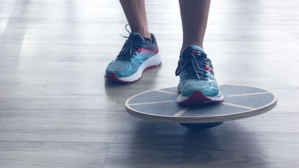 Picture of a foot on a wobble board for Peroneal Tendon rehabilitation